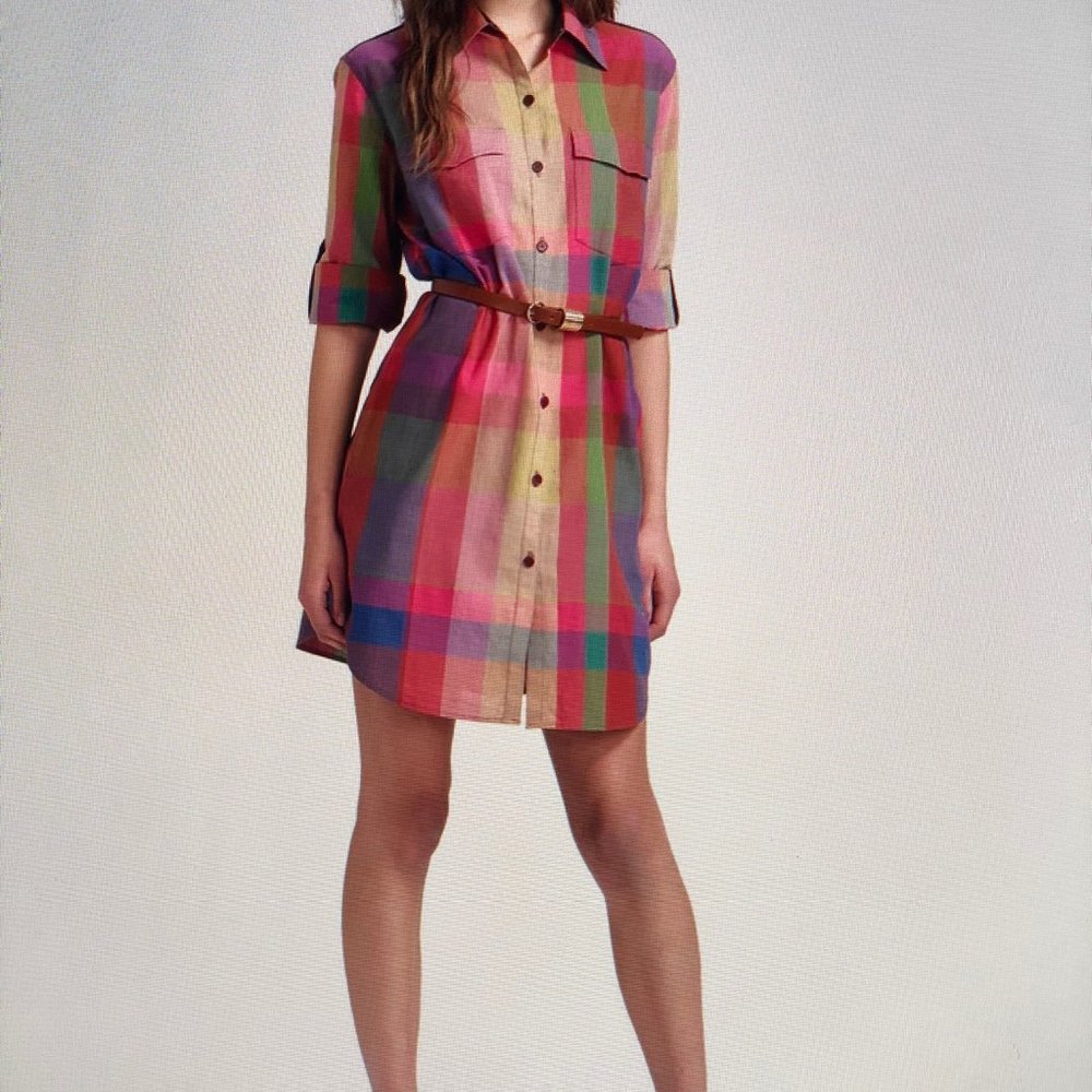 Theory Virgilia Multi-Colored Plaid Shirt Dress 6